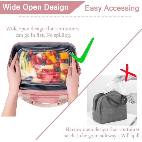 Women's Lunch Bag for Work Insulated Extra Large Cute Pink Lunch Bag - Picture 3 of 7